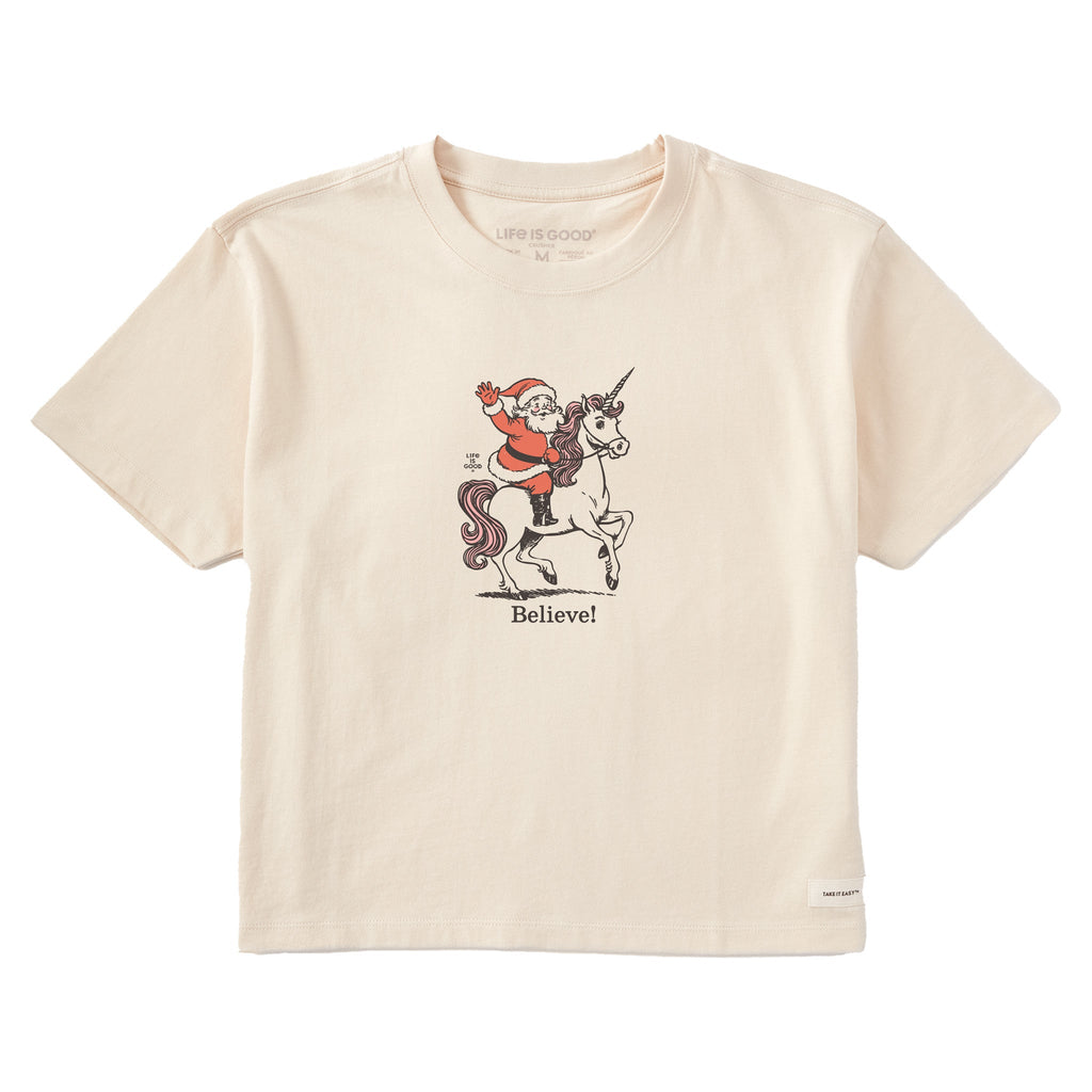 Women's Believe Santa Unicorn Short Sleeve Crusher Boxy Tee product image 1