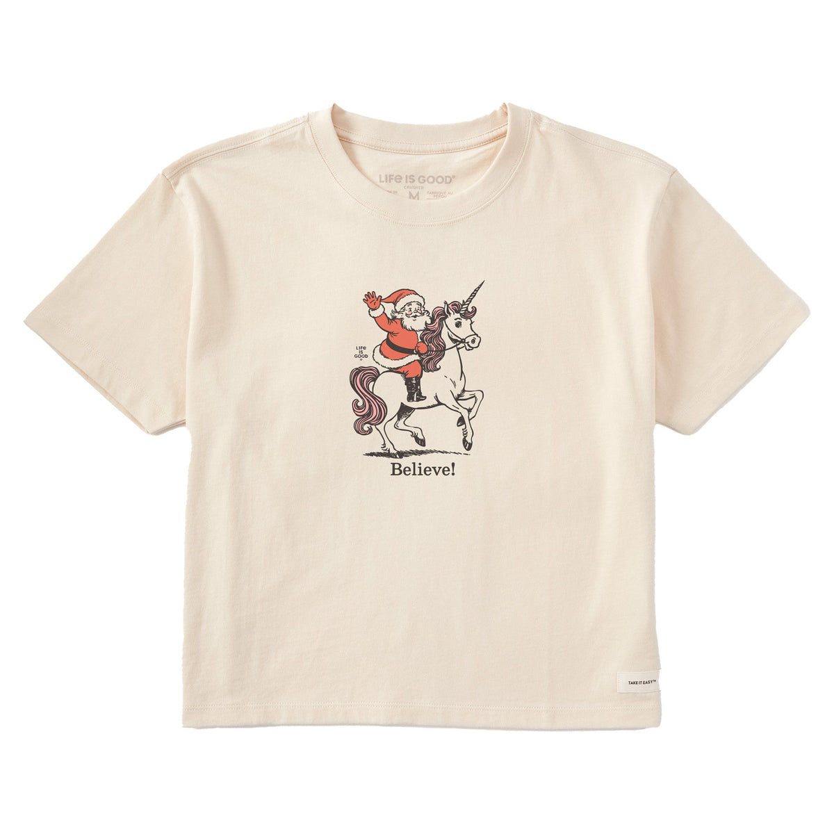 Women's Believe Santa Unicorn Short Sleeve Crusher Boxy Tee product image 1