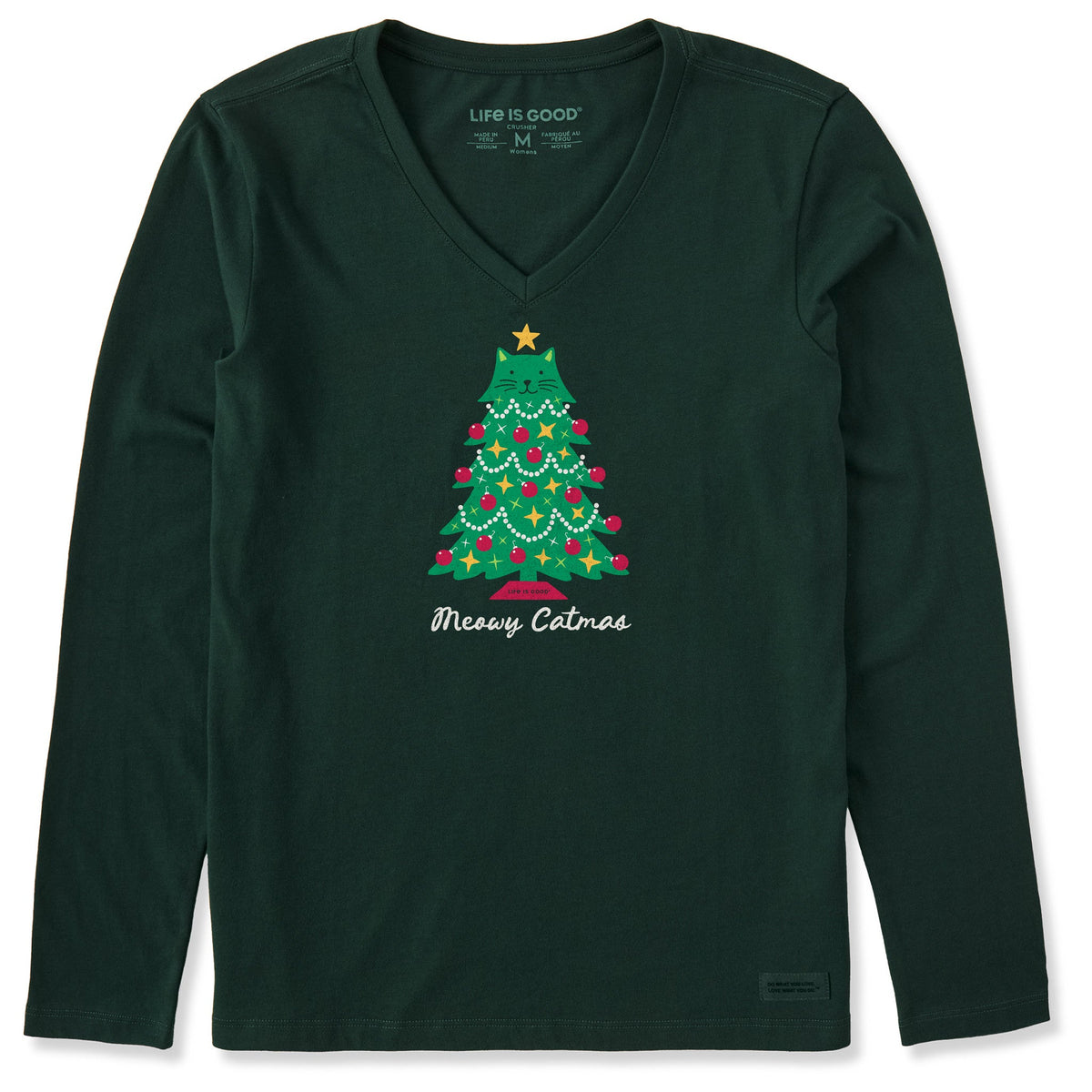 Women's Meowy Catmas Cat Tree Long Sleeve Crusher Vee product image 1