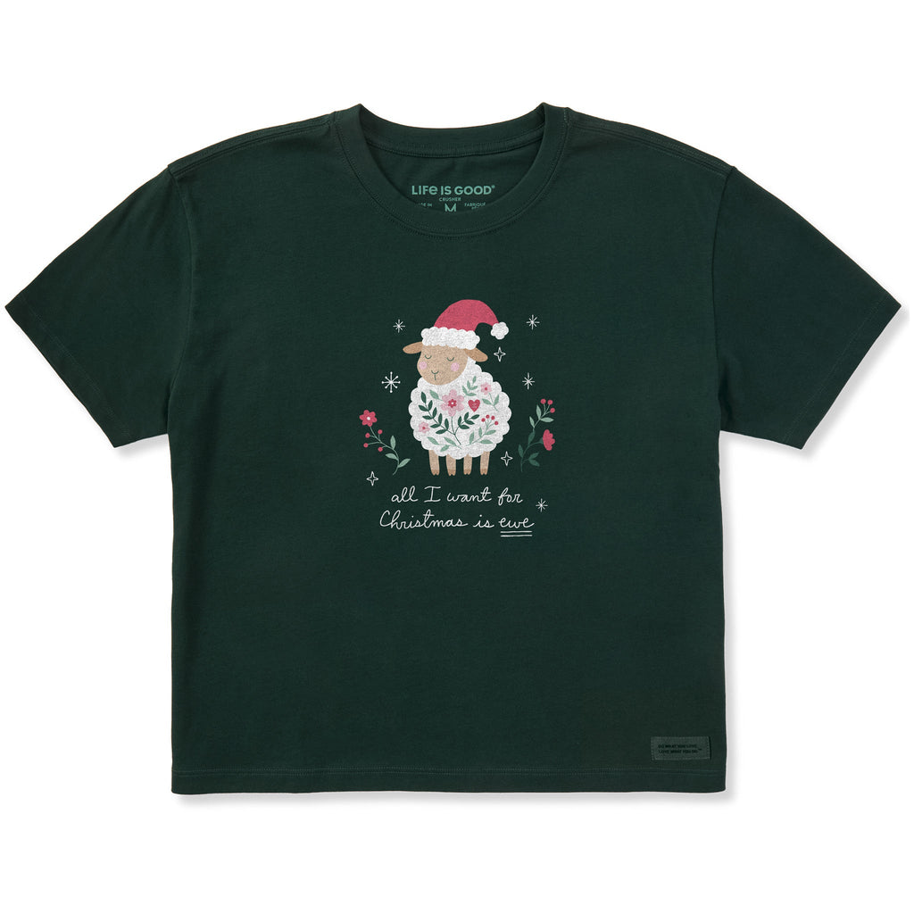 Women's All I Want for Christmas is Ewe Short Sleeve Crusher Boxy Tee