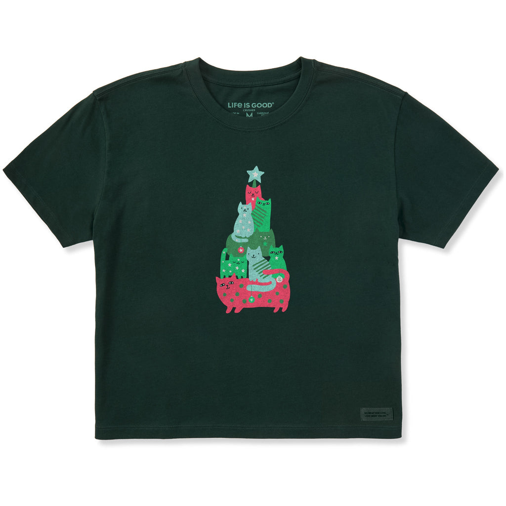 Women's Cat Pile Christmas Tree Short Sleeve Crusher Boxy product image 1