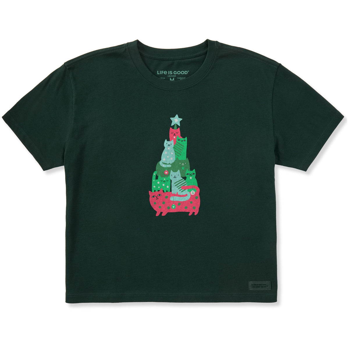 Women's Cat Pile Christmas Tree Short Sleeve Crusher Boxy product image 1