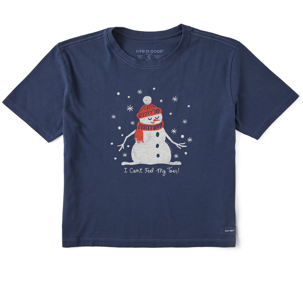 Women's I Can't Feel My Toes Snowman Short Sleeve Crusher Boxy Tee