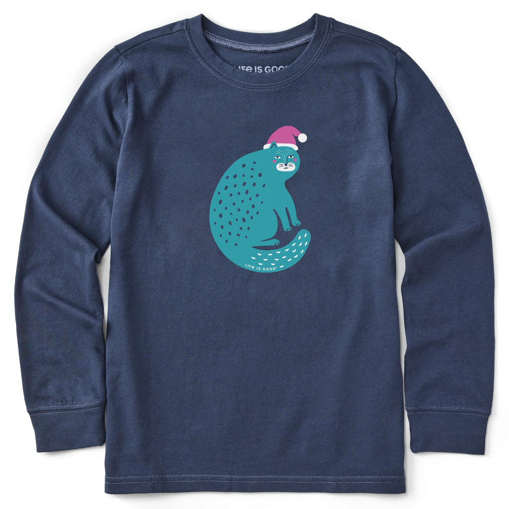 Kids Big Ol Santa Cat Long Sleeve Crusher Tee