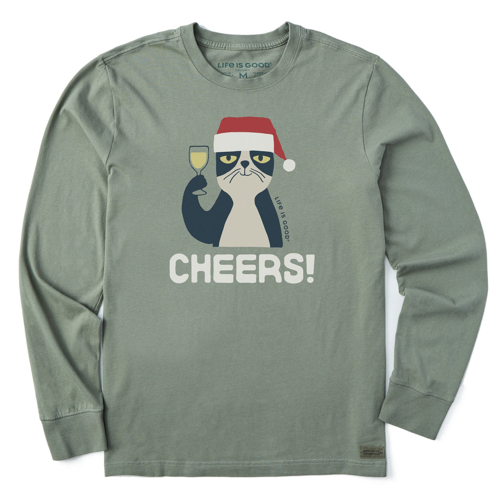 Men's Cheers Santa Cat Long Sleeve Crusher Tee