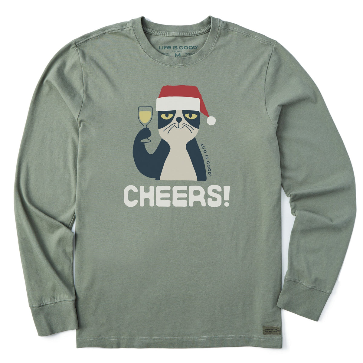 Men's Cheers Santa Cat Long Sleeve Crusher Tee
