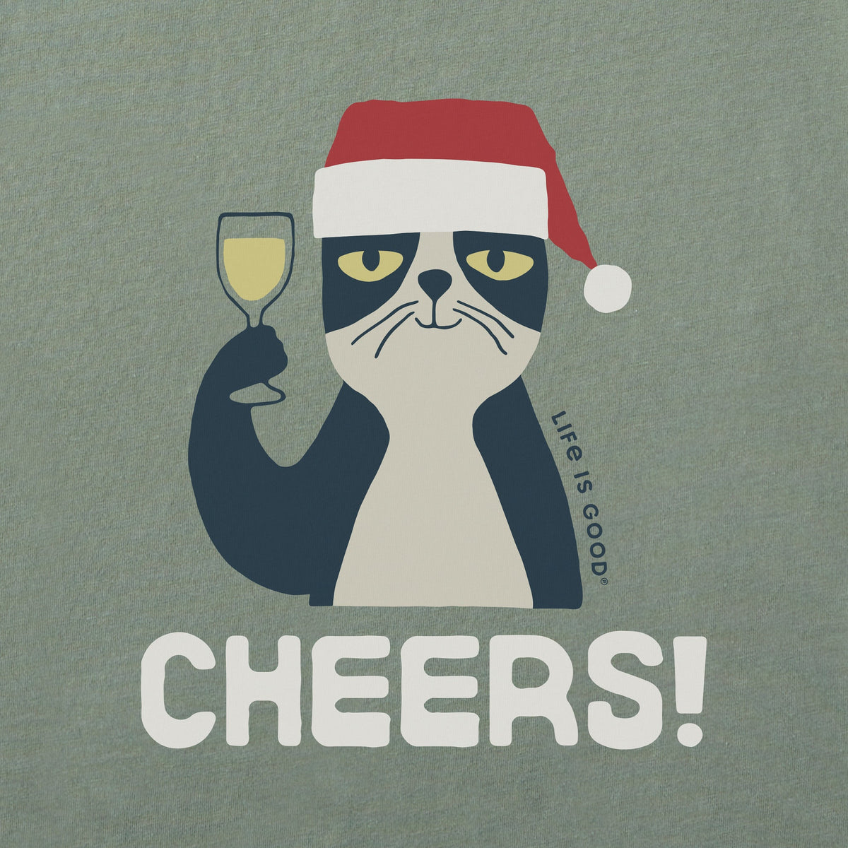 Men's Cheers Santa Cat Long Sleeve Crusher Tee