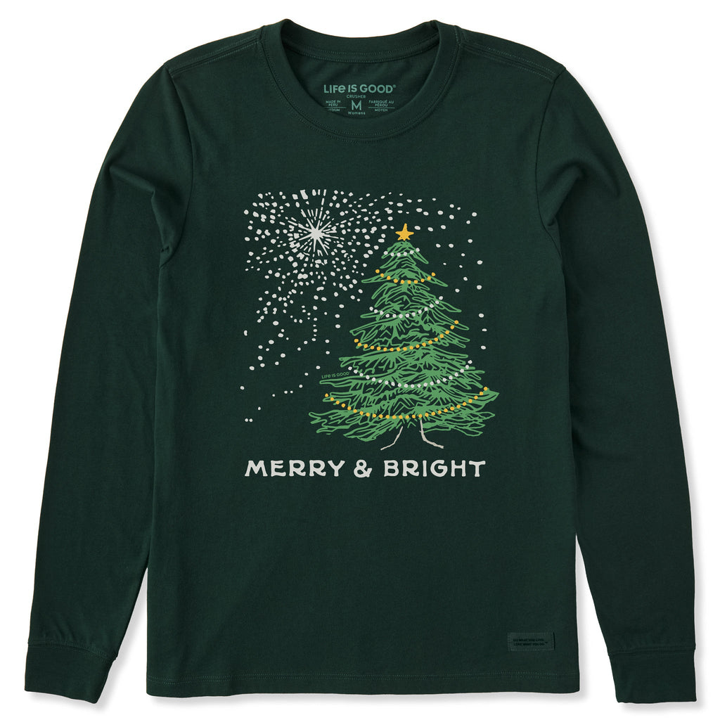 Women's Merry & Bright Tree Stars Long Sleeve Crusher Tee product image 1