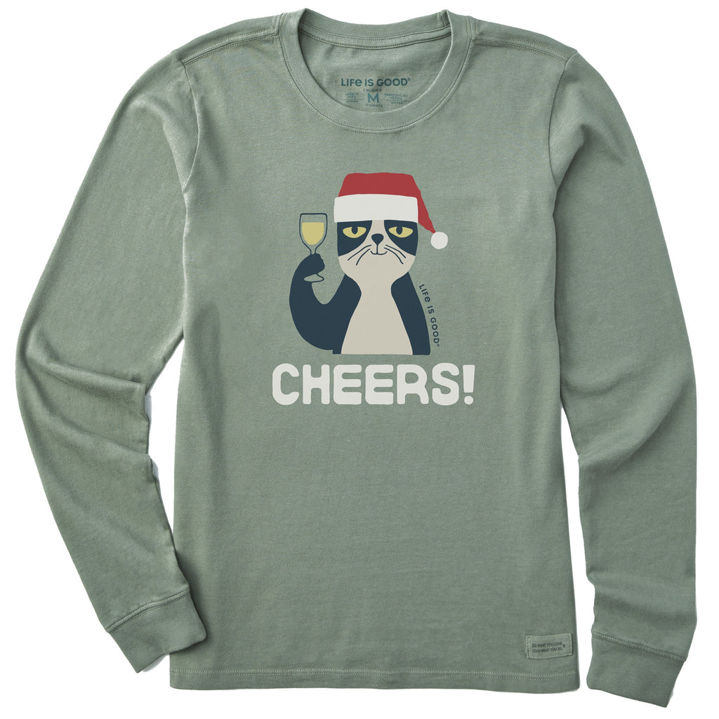Women's Cheers Santa Cat Long Sleeve Crusher Tee