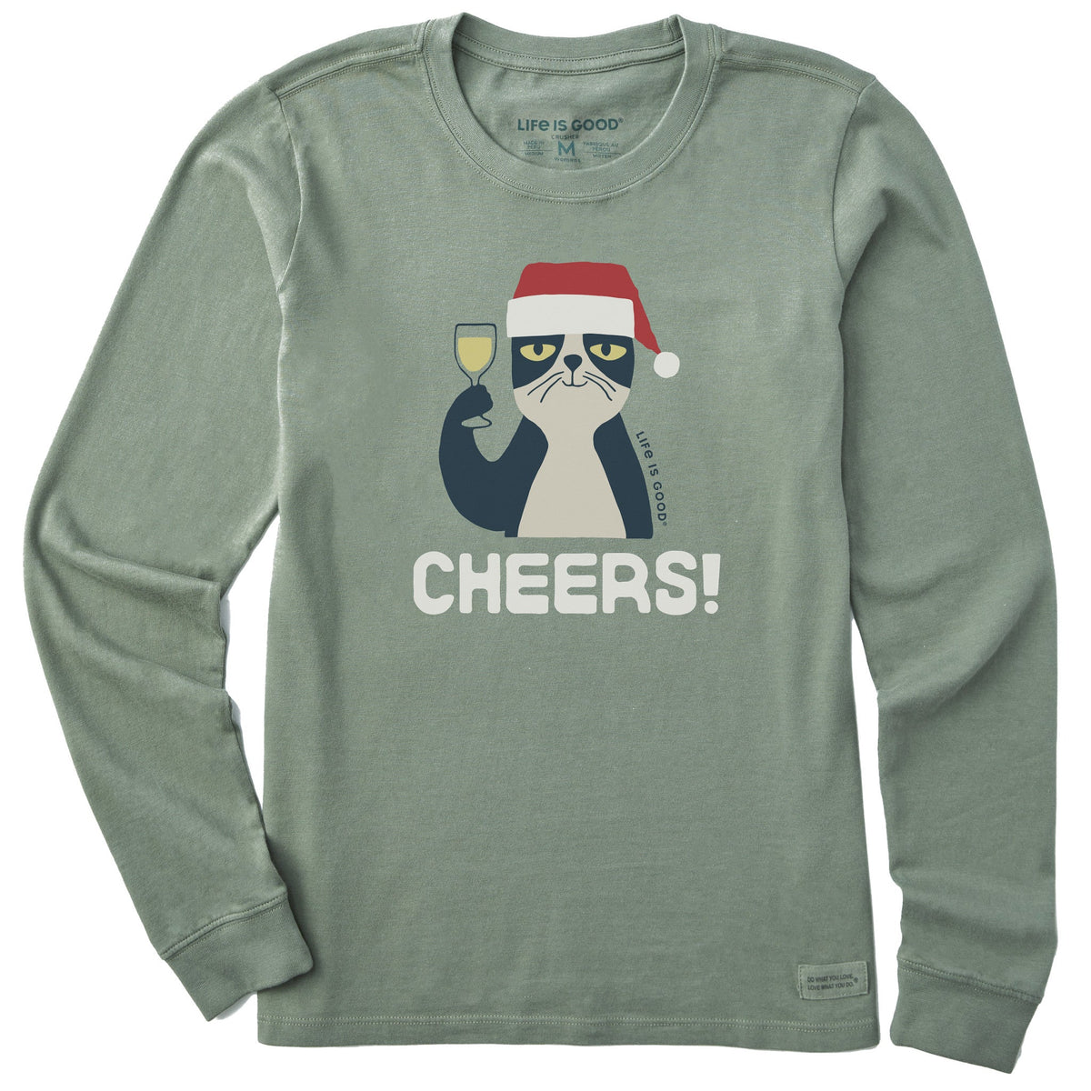 Women's Cheers Santa Cat Long Sleeve Crusher Tee