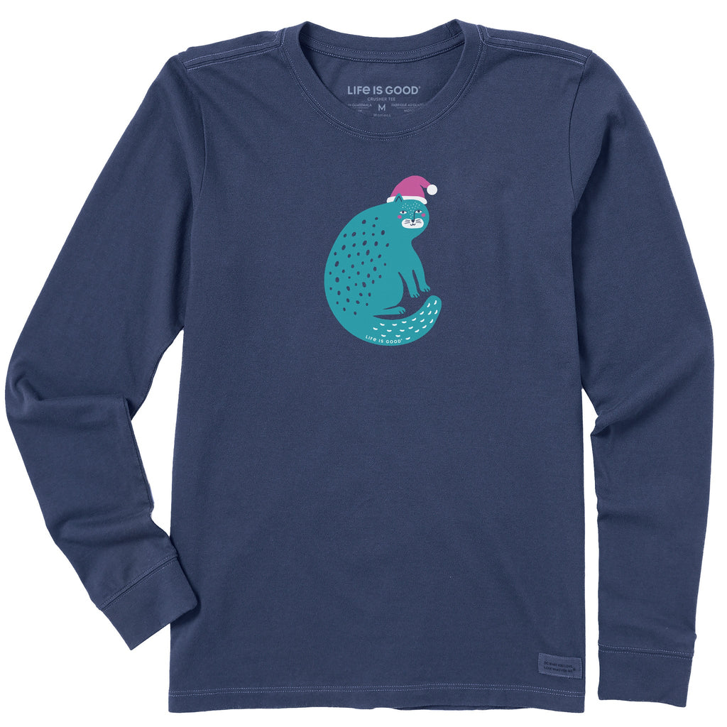 Women's Big Ol Santa Cat Long Sleeve Crusher Tee